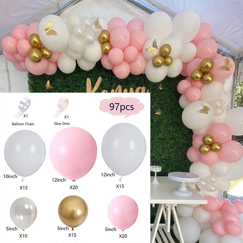 Balloons Arch Set Pink White Metal Balloon Garland Wedding Decoration Baby Baptism Shower Birthday Party Transparent Inflatable Decorations