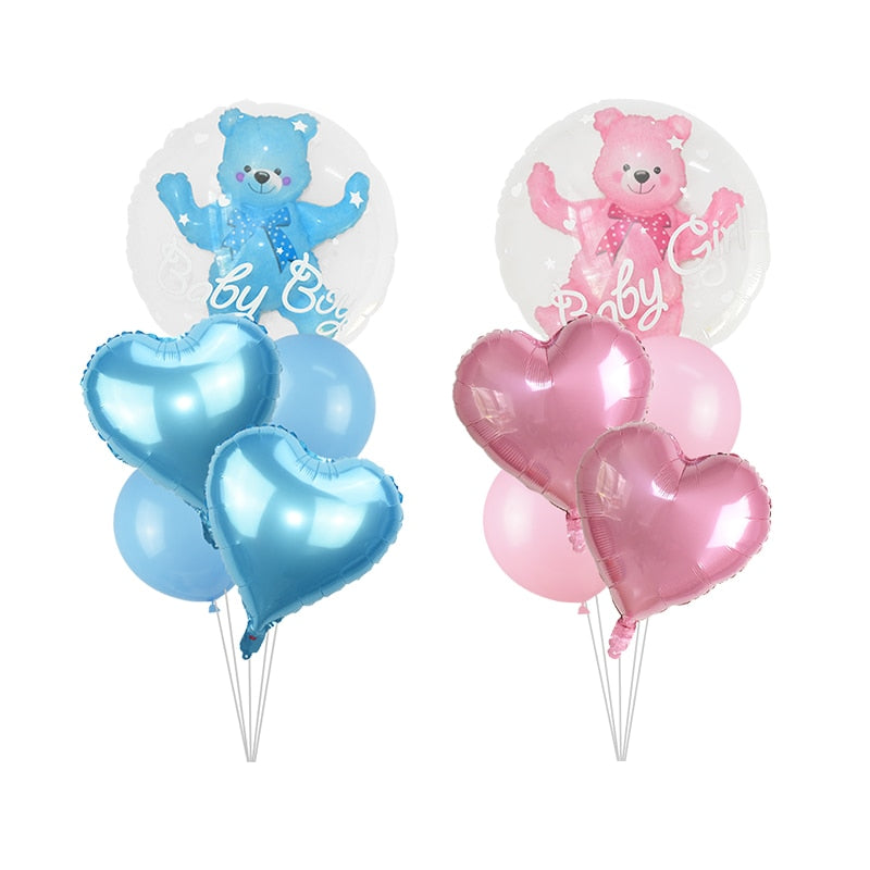 Transparent Baby Girl Boy Bear Bubble Balloon Shower Blue Pink Foil Set Kids Birthday Gender Reveal Decorations 