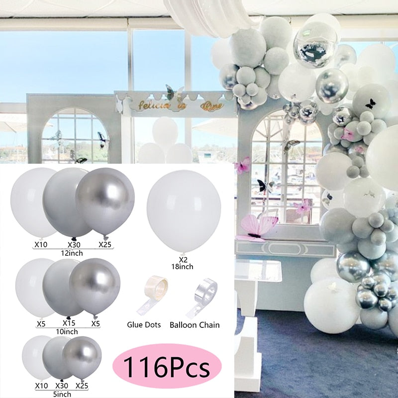 Pcs Balloons Arch Set White Silver Balloon Garland Baby Baptism Shower Wedding Birthday Party Kit Decoration Inflatable Decorations