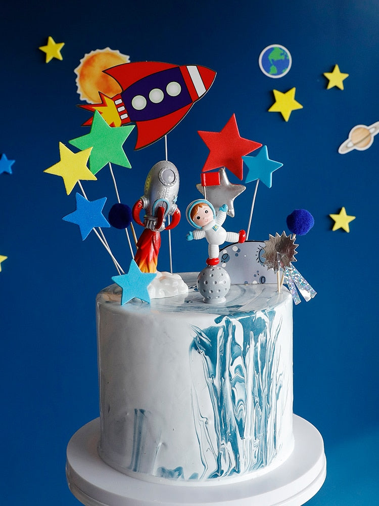 Astronaut Birthday Cake Topper The New Travel Space Theme astronauta Rocket Spaceship Toy Ornaments Cake DecorationBoy Best Gift PartyDecorHQ