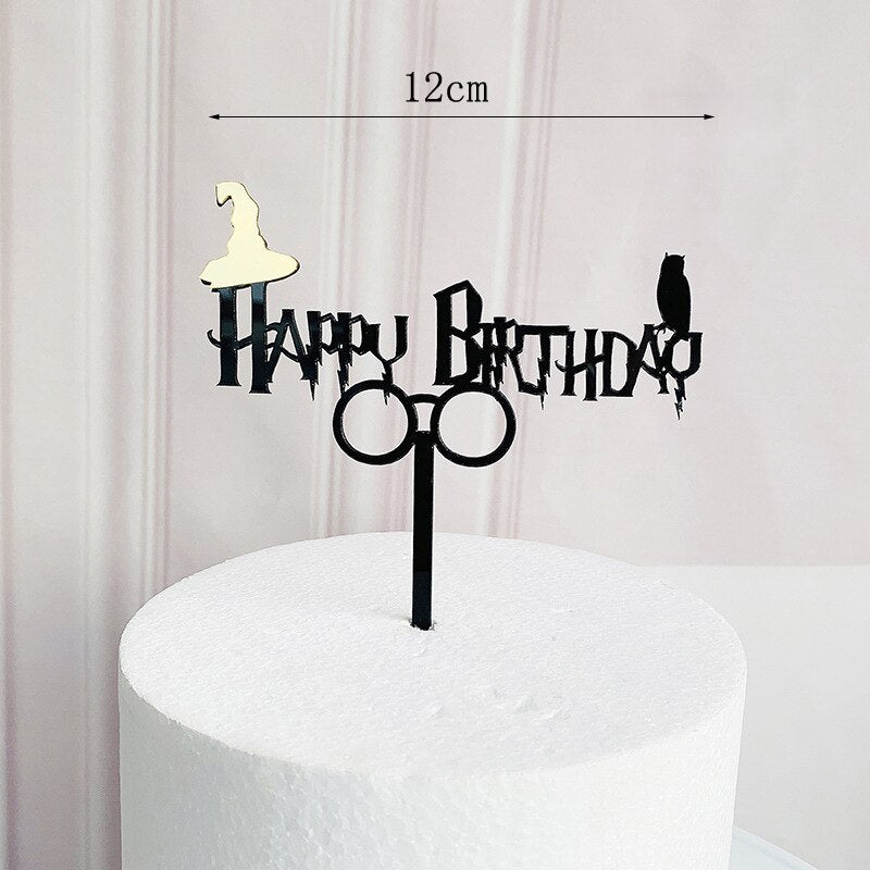 Dark Cartoon Happy Birthday Acrylic Cake Topper Cute Boy Witch Kids Party Decorations Baby Shower 