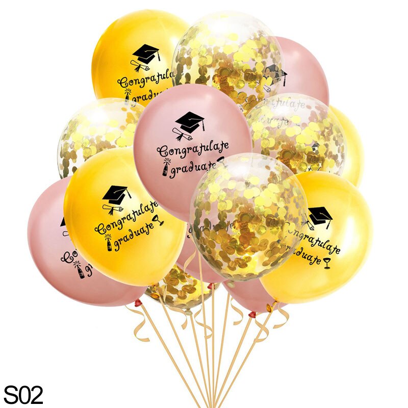 Congrats Graduation Balloons Gold Silver Black Latex Balloon Confetti Ballons Congratulation Grad Party Decoration Supplies 