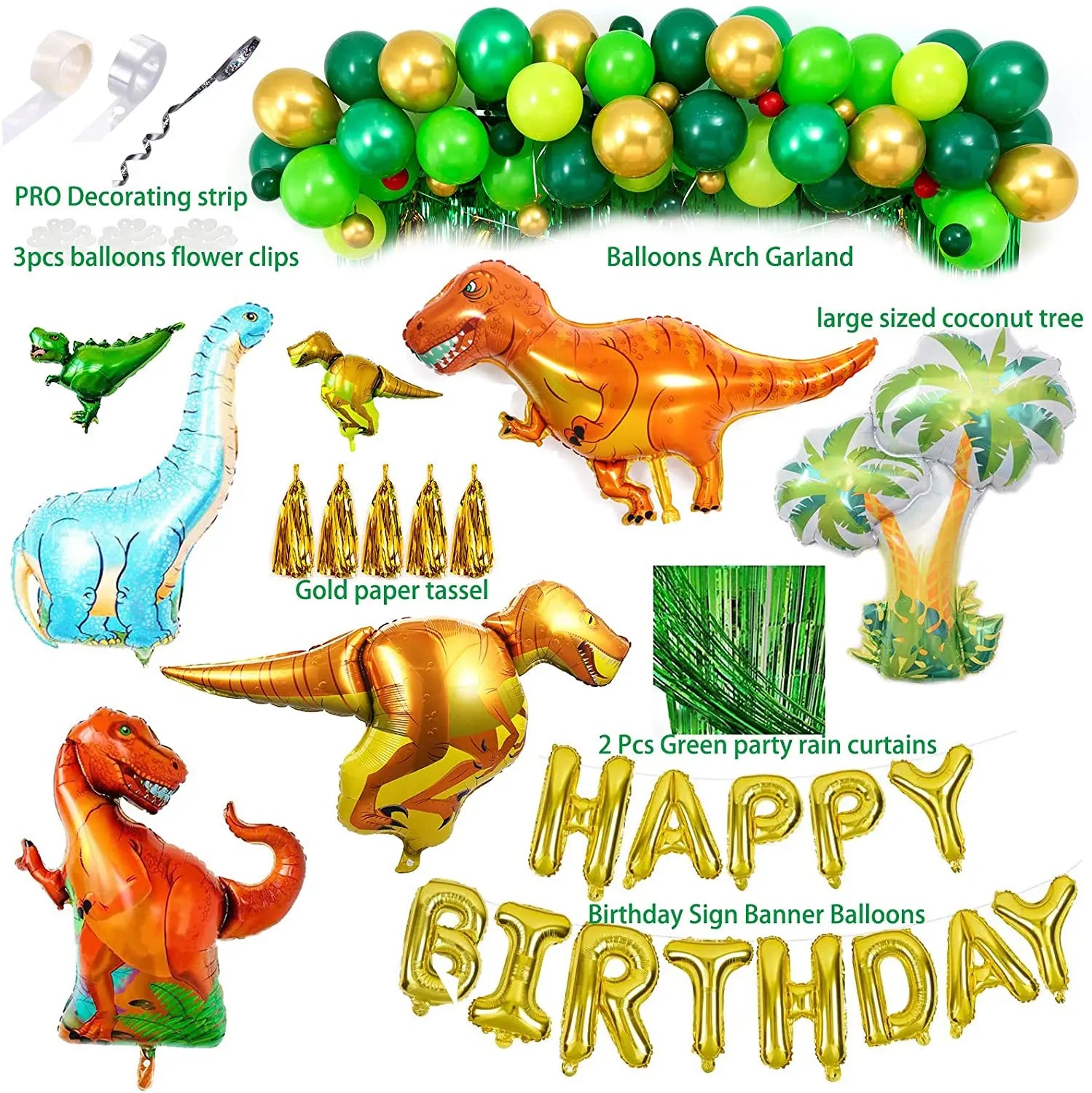 Dinosaur Birthday Party Decorations Balloons Arch Garland Kit Happy Curtains Dino Themed Kid Shower Inflatable