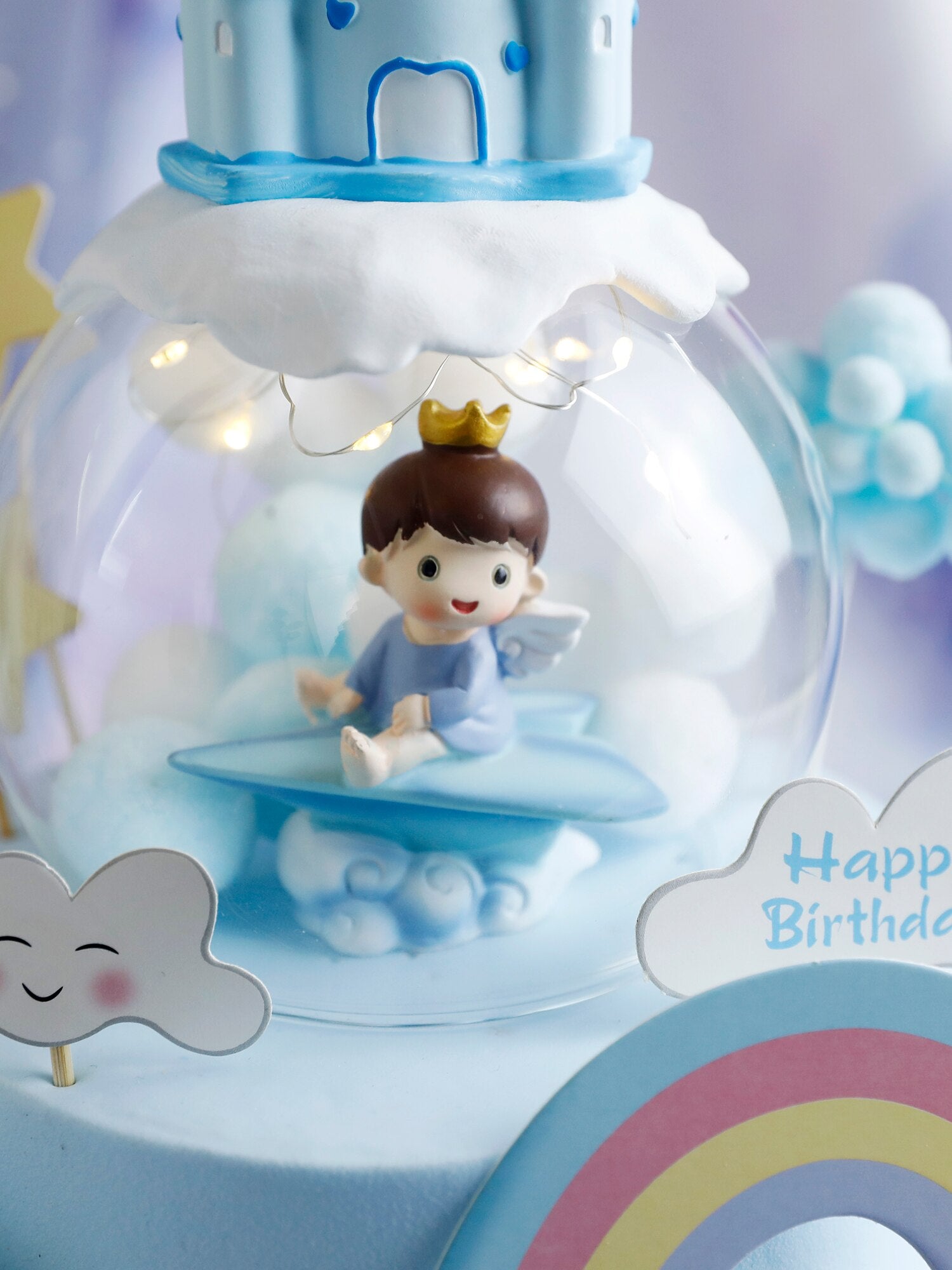 Castles Clouds Rainbows Boy Girl Blue Cake Topper Angel Happy Birthday Decoration Crown Children's Day Party Supplies 