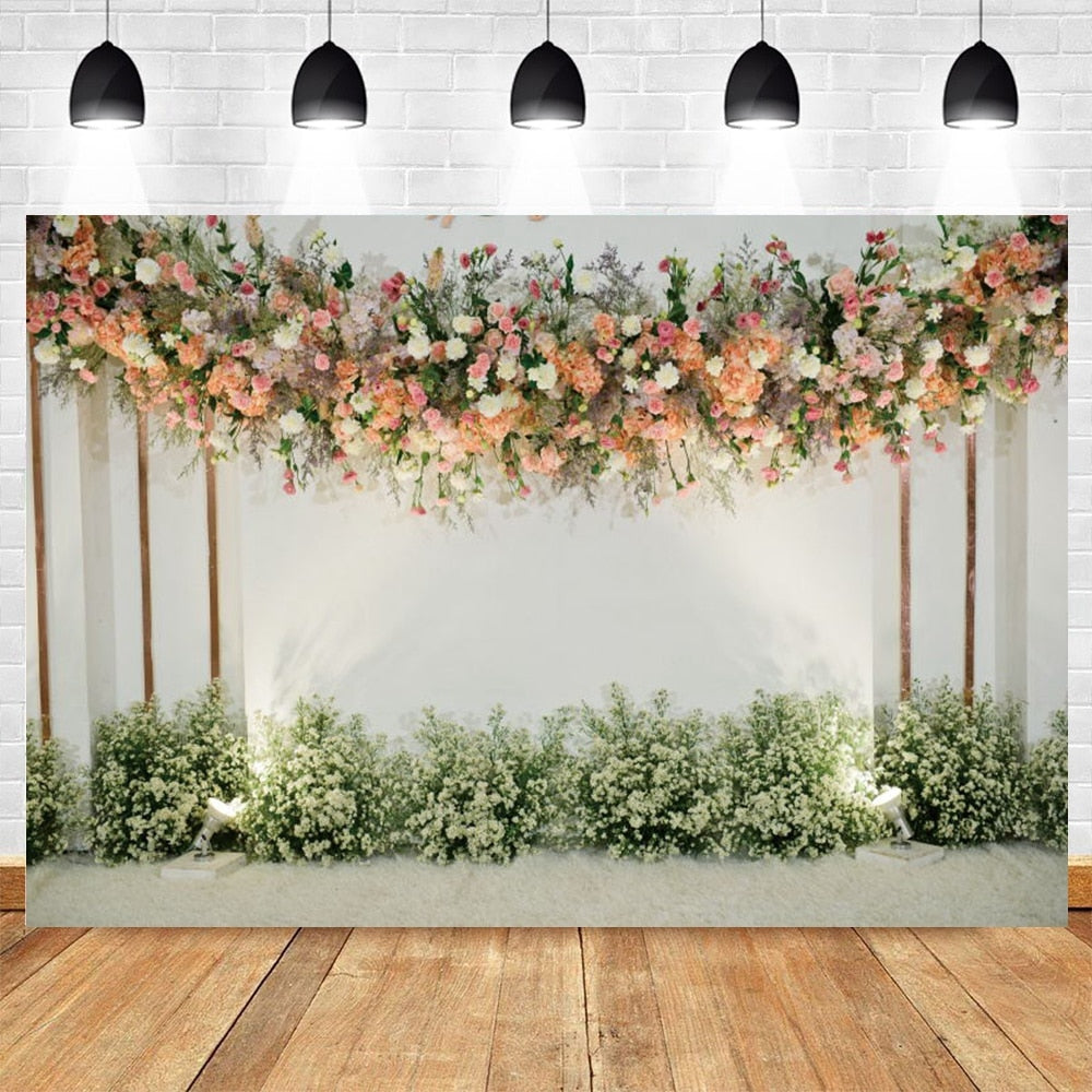 Wedding Scenes Floral Photography Backdrop Baby Birthday Bridal Shower Ceremony Decor Background Photo Shoot Banner Props 