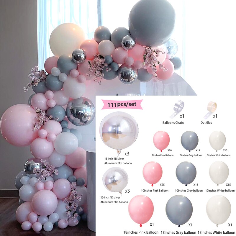 Pcs Balloons Arch Set Pink Gray White Balloon Garland Birthday Party Wedding Baby Shower Baptism Decoration Inflatable Decorations