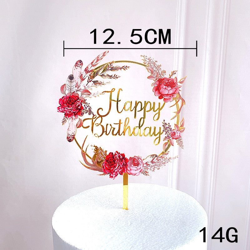 Rose Gold Birthday Party Cake Decorating Tools Happy Girl Boy Acrylic Topper Baby Shower Dessert Accessories 