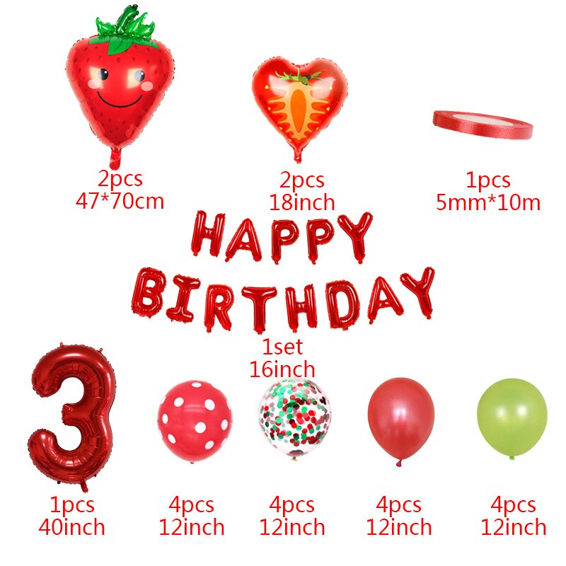 Strawberry Theme Years Old Birthday Party Decoration Balloon Set Number Foil Girl Supplies 