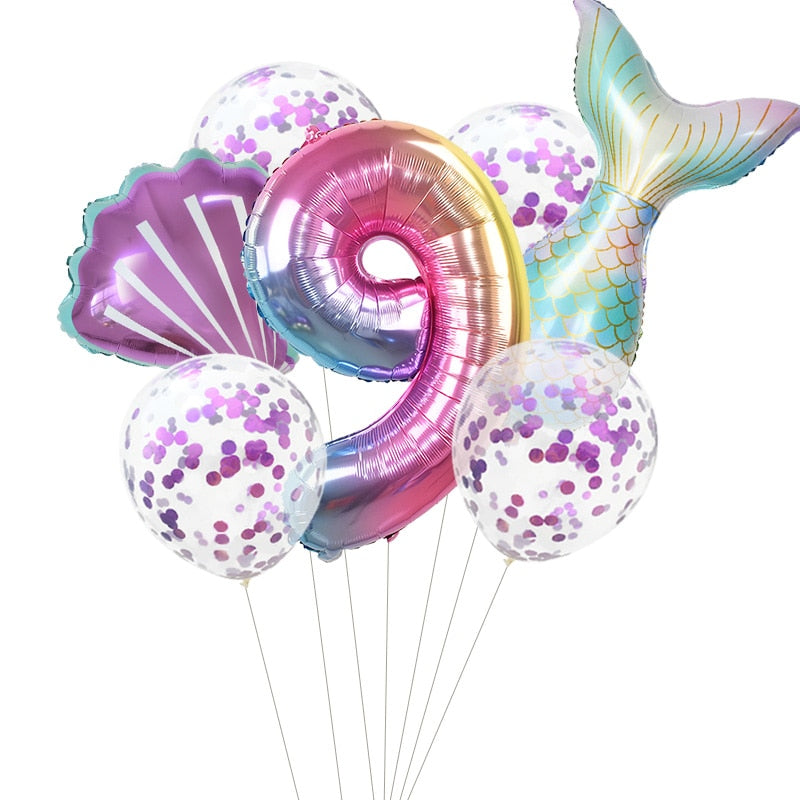 Pcs/Set Mermaid Party Number Foil Balloon Combination Baby Shower Birthday Decorations Helium Balloons 