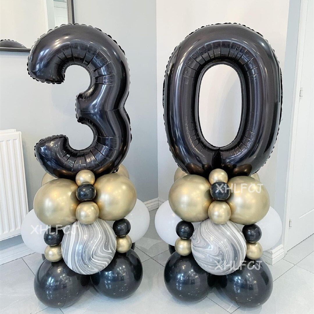 pcs inch Black Number Chrome Agate Set Figures Globos Baby Shower Birthday Party Metallic Decor Balloon 