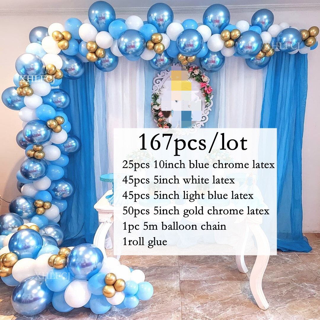 167pcs Blue Gold Chrome Balloon Garland Metallic White Latex Balloons Princess Baby Shower Birthday Party Decoration Globos Gift PartyDecorHQ