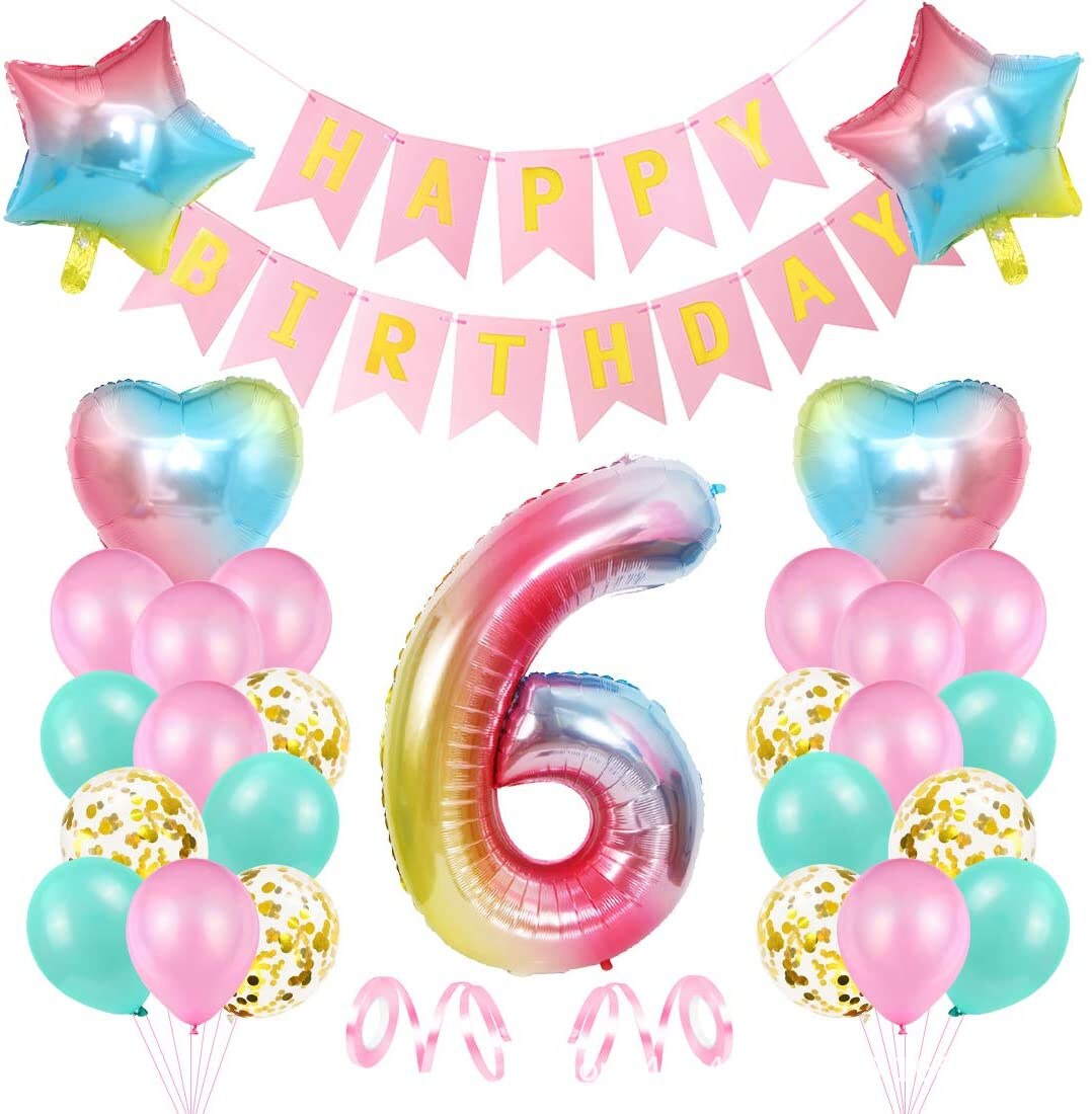 Gradient  Happy Birthday Balloon Set Decor 1-9 Years with Banner for Girls 1st 2nd 3rd Birthday Party Supplies Number Optional PartyDecorHQ