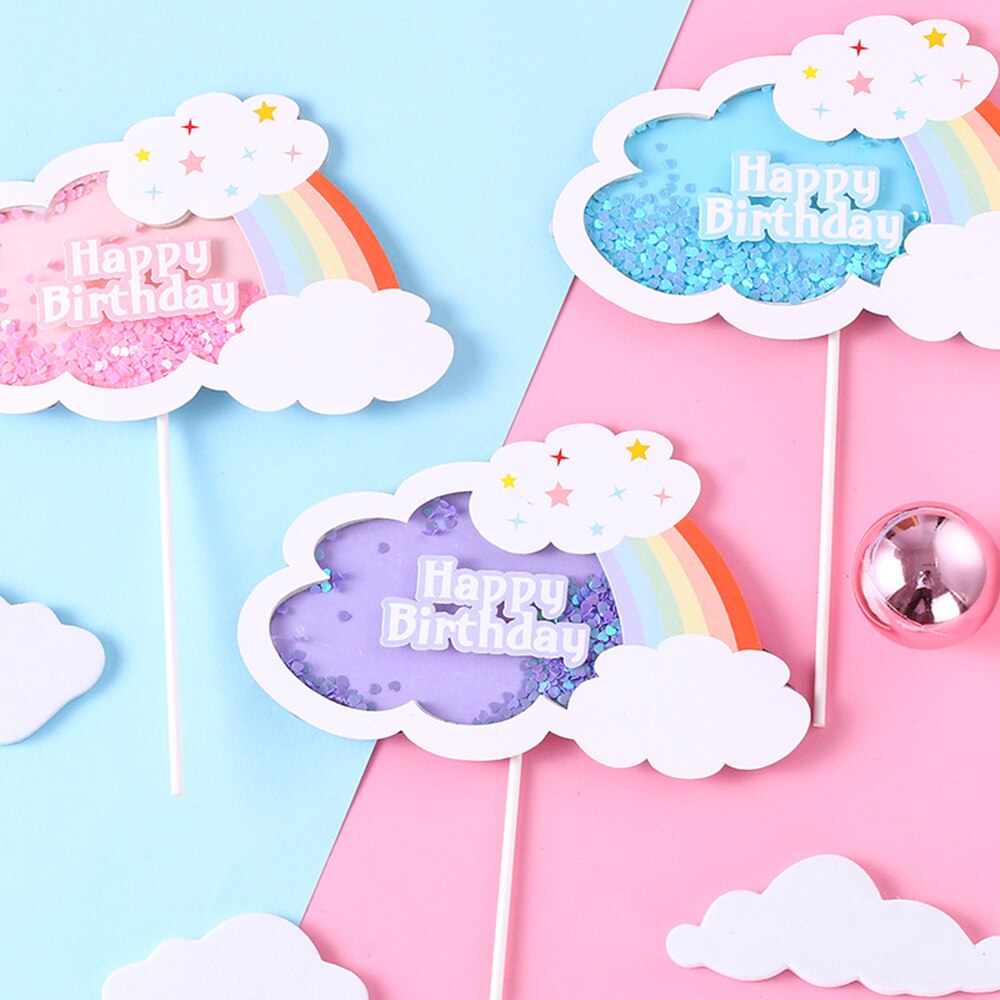 Cute Cartoon Cake Decorating Supplies Rainbow Clouds Topped Kid Birthday Party Decorations 