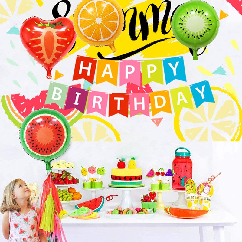 Fruit Theme Birthday Party Decoration Balloons Set Foil Girl Kids Supplies 