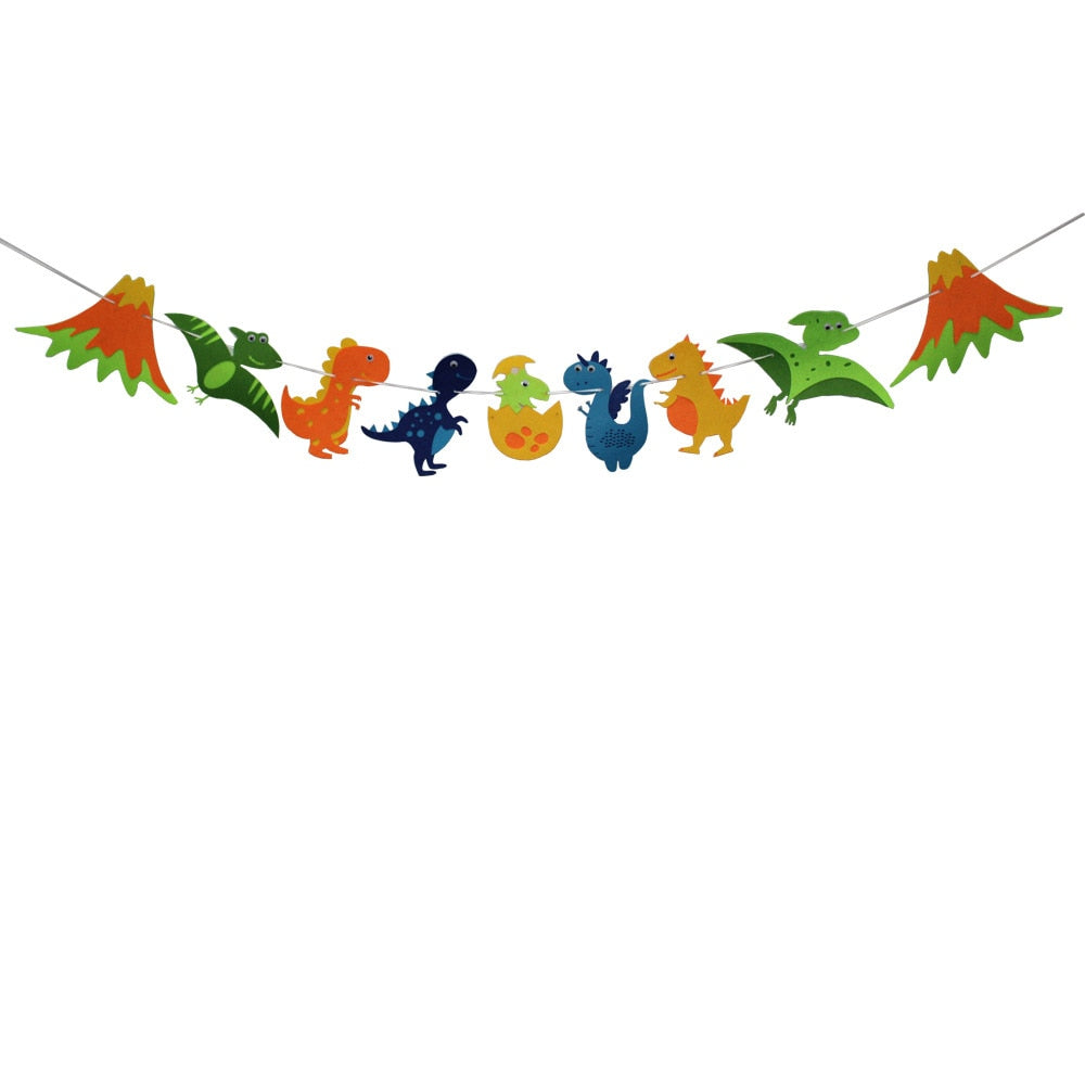 Dinosaur Theme Birthday Party Banner Happy Cake Topper Boy Girl Supplies 