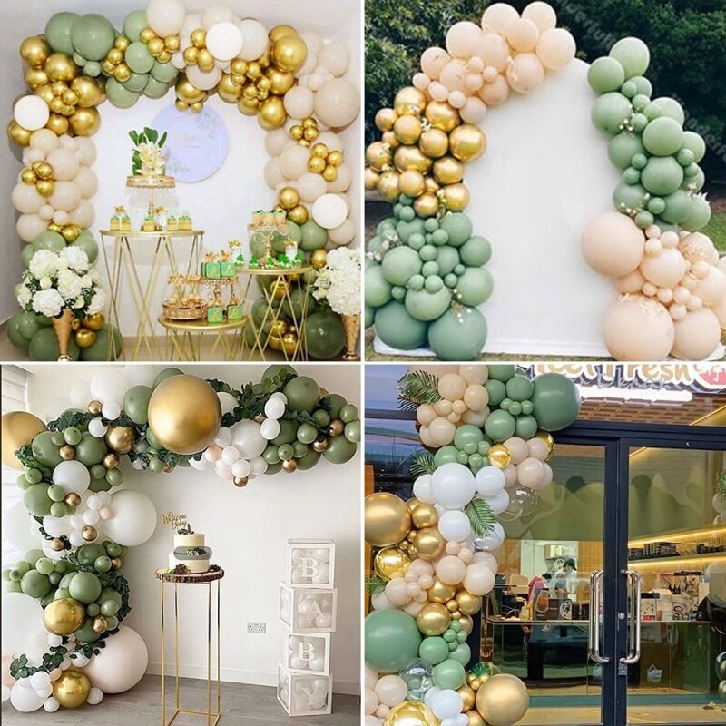 Pcs Jungle Wedding Birthday Party Decorations Sage Green Balloon Garland Arch Kit White Balloons Anniversary Supplies 