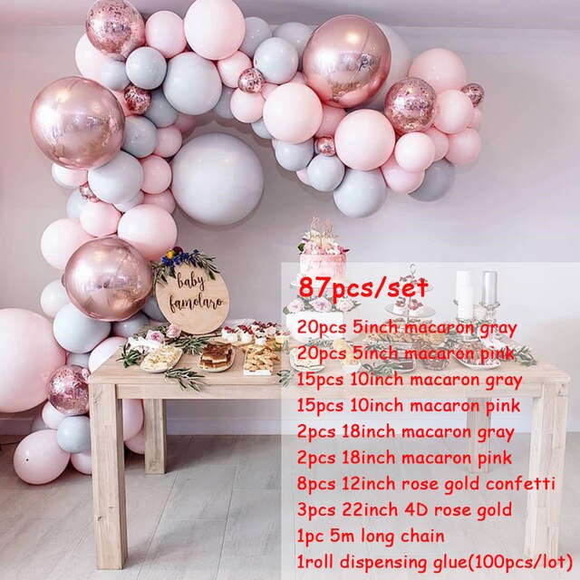 Macaron Balloons Arch Kit Pastel Gray Pink Garland Rose Gold Confetti Globos Wedding Party Decor Baby Shower Supplies Inflatable Decorations