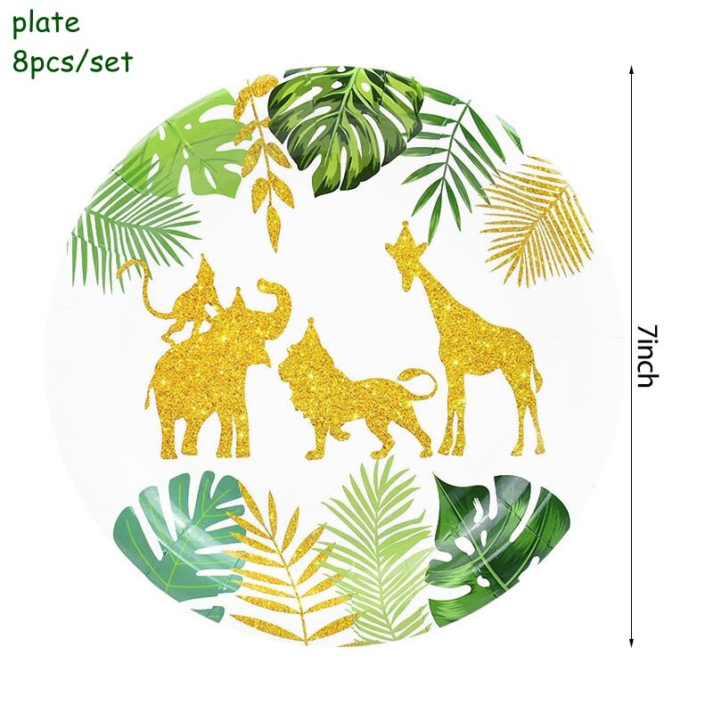 Jungle Animal Disposable Tableware Set Wild One Paper Plate Cup Napkin Green Forest Safari Theme Kids Birthday Party Decorations 