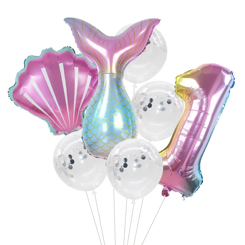 Pcs/Set Mermaid Party Number Foil Balloon Combination Baby Shower Birthday Decorations Helium Balloons 