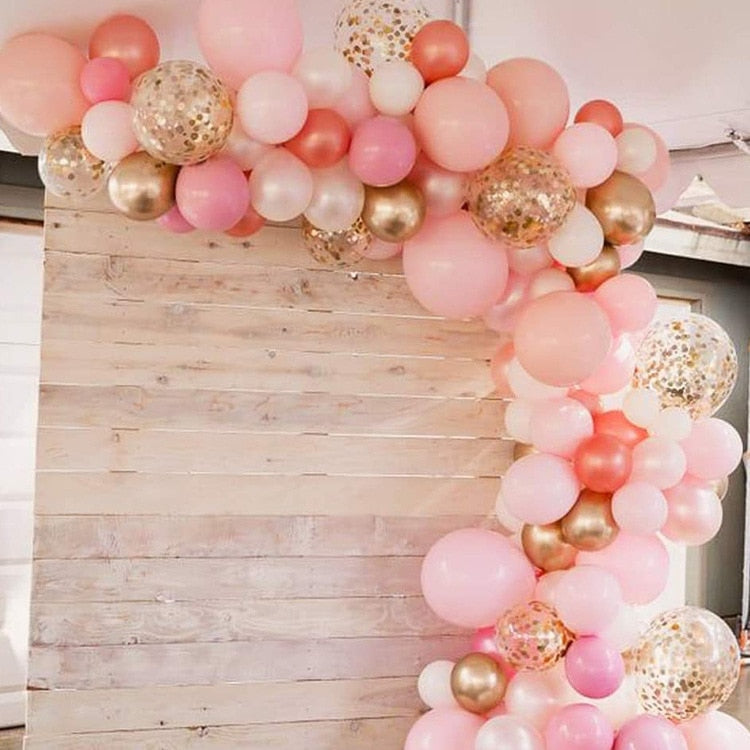 Pink Balloon Garland Kit Gold Metal Latex Baby Show Girl Birthday Party Background Wall Decoration Inflatable Decorations