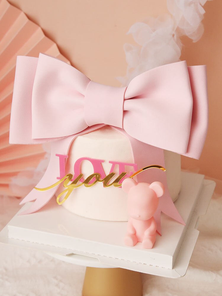 Pink Big Bow Angel Bear Hearts Love Cake Topper Valentine's Day Party Decorations Anniversary Gifts 