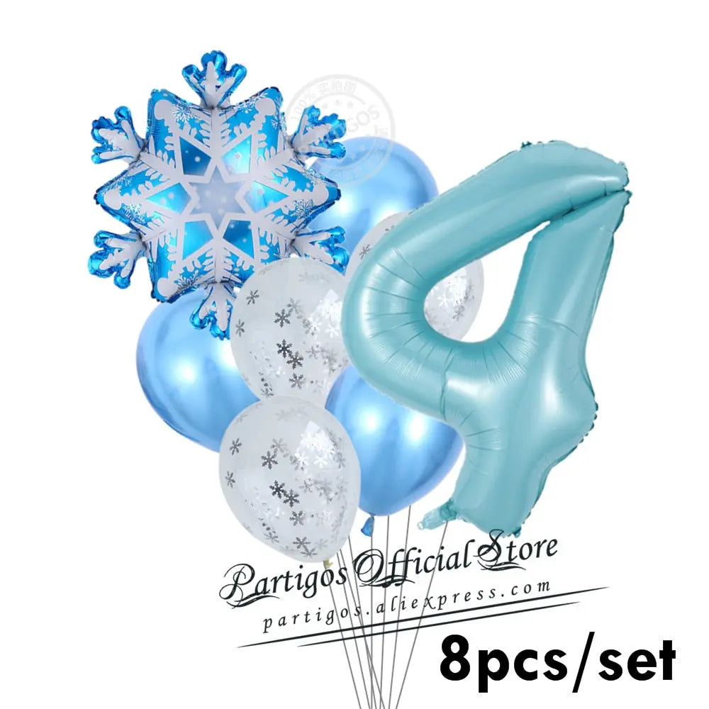 1 set Mix Snowflake Foil Balloons 40inch Ice blue number ballons Winter ice snow Party Birthday party Decoration Elsa Ballon-PartyDecorHQ