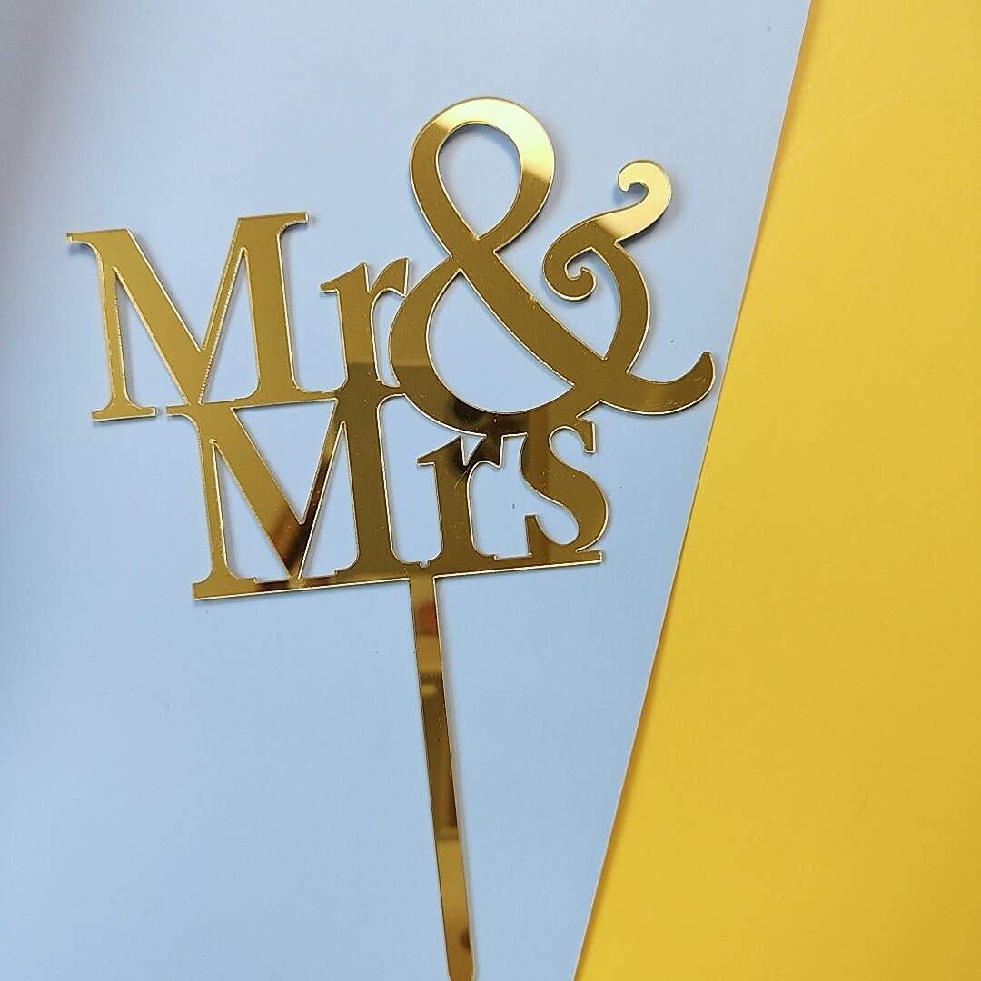 INS New Gold Mr&Mrs Wedding Acrylic Cake Toppers Flower Always Valentine's Day Party Decorations 