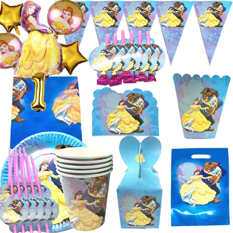 Beauty Beast Birthday Party Supplies Girl Gift Baby Shower Disposable Tableware Plate Napkin Banner Straw Decoration 