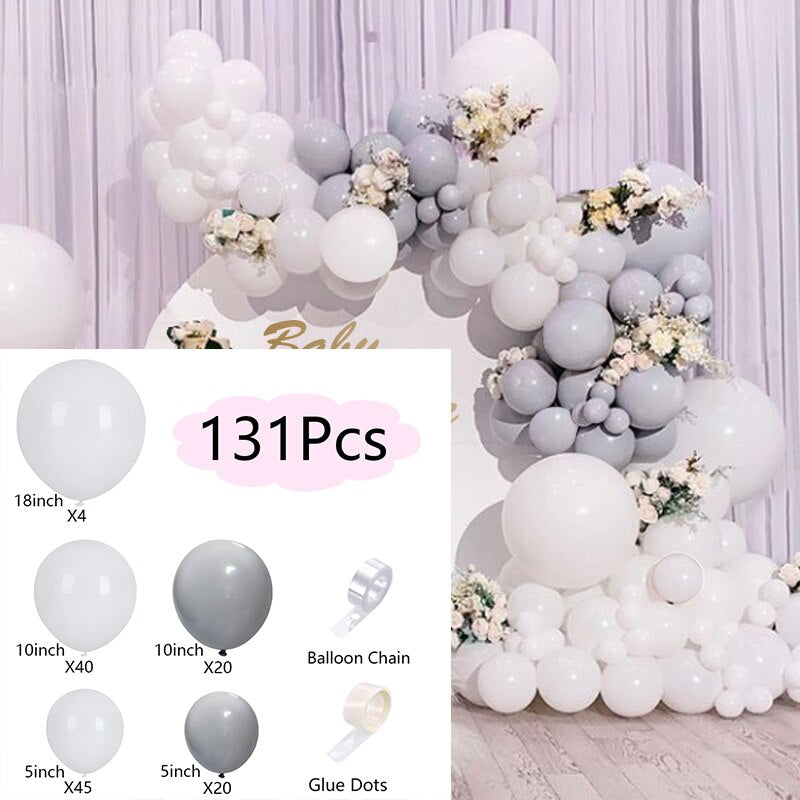 Balloons Arch Set White Grey Balloon Garland Birthday Party Kit Wedding Baby Baptism Shower Decoration Inflatable Decorations