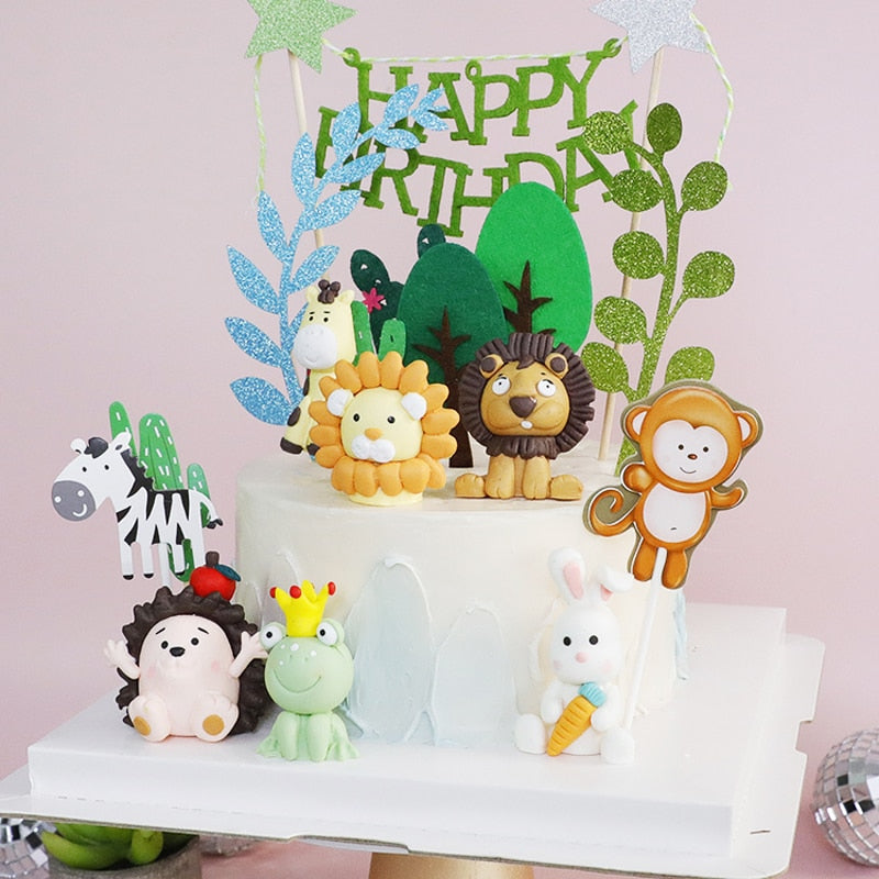 Jungle Theme Animals Decoration Cake Birthday Party Lion Rabbit Zoo Forest Figures Deco Kids Baby Festival Favors Gift 