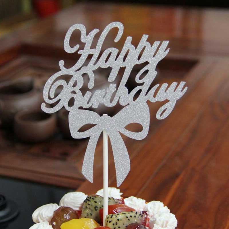 Happy Birthday Cake Topper Gold Silver Top Flag Decoration Boy Party Wedding Supplies 