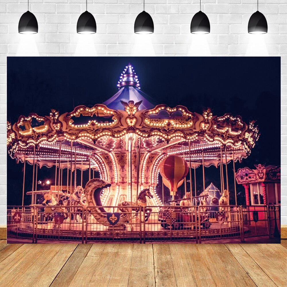 Happy Birthday Carousel Horse Photography Baby Party Decor Backdrop Photocall Background Photophone Photographic Photo Studio 