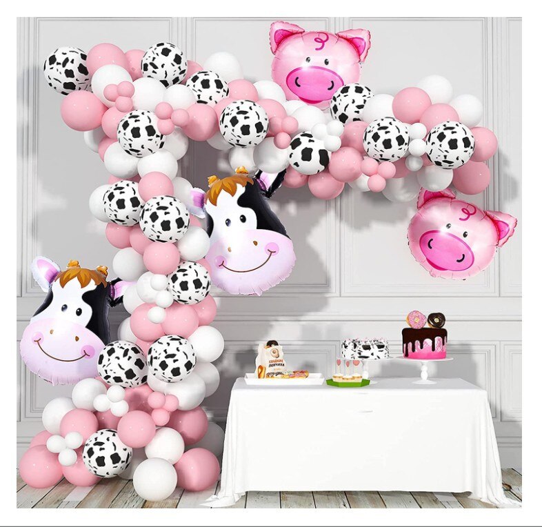 Cow Themed Birthday Party Decoration Balloon Arch Kit Pig Foil Print Girl Baby Shower Supplies Inflatable Decorations