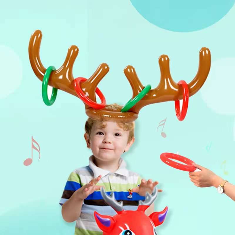 Set Inflatable Christmas Reindeer Antler Hat Ring Deer Balloon Party Game Holiday Toss Circle Gaming Inflated Kid Toy 