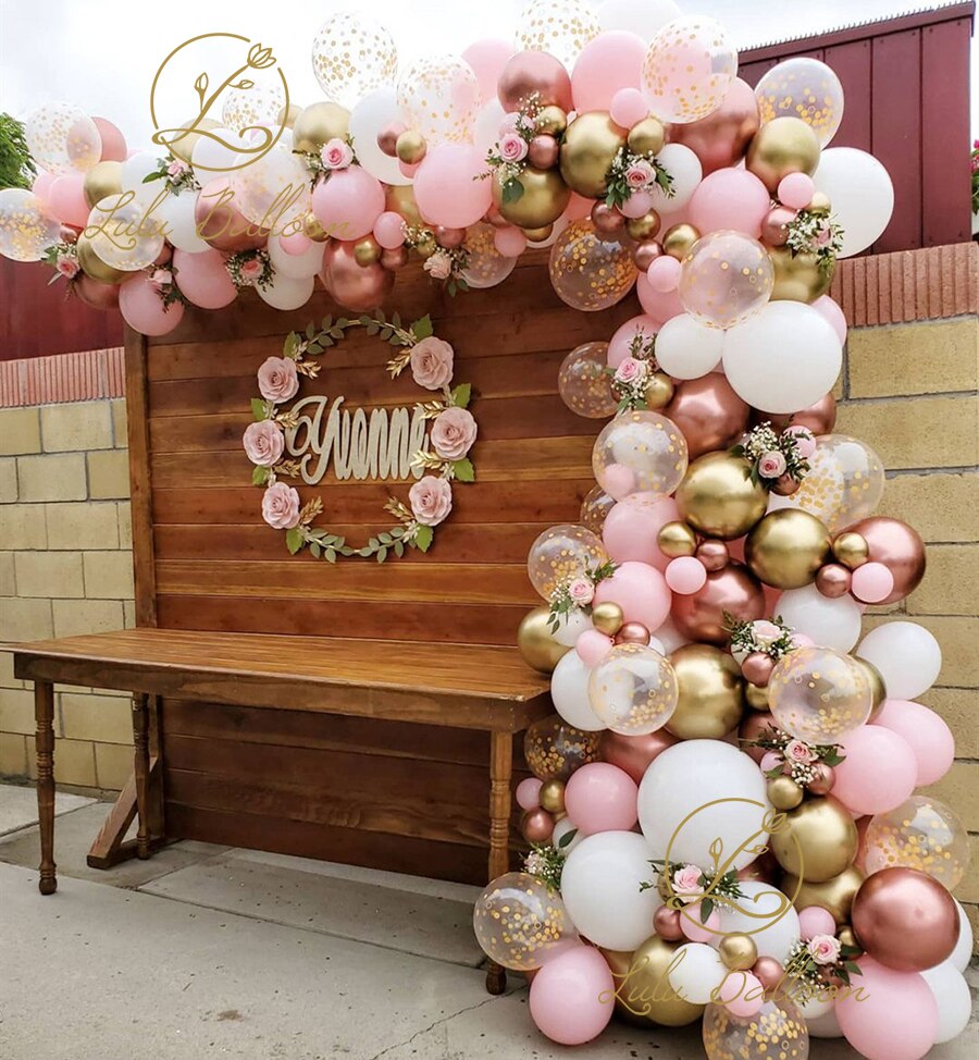 Balloon Garland Arch Kit Pink White Chrome Bridal Shower,Wedding Decors, Baby Shower Party Decoration Inflatable Decorations