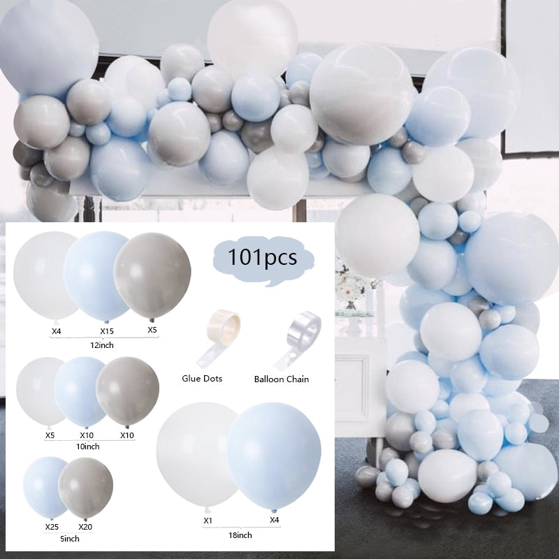 Balloons Arch Set Blue White Gray Balloon Garland Baby Baptism Shower Adult Children Birthday Theme Party Decoration Inflatable Decorations