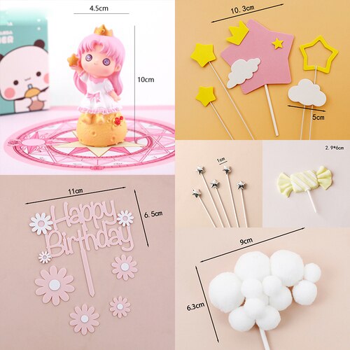 Stars Princesses Princes Rainbow Birthday Cupcake Topper Supplies Decorations Pink Girl Wedding Resin Cake 