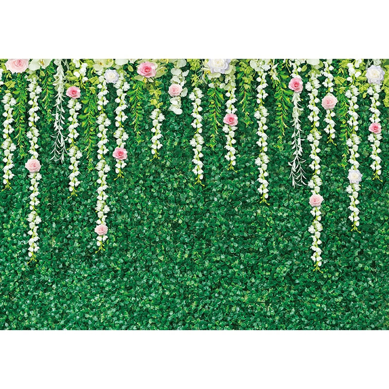 Wedding Backdrop Spring Flower Grass Leaves Nature Baby Shower Newborn Background Party Photocall Photobooth Vinyl 