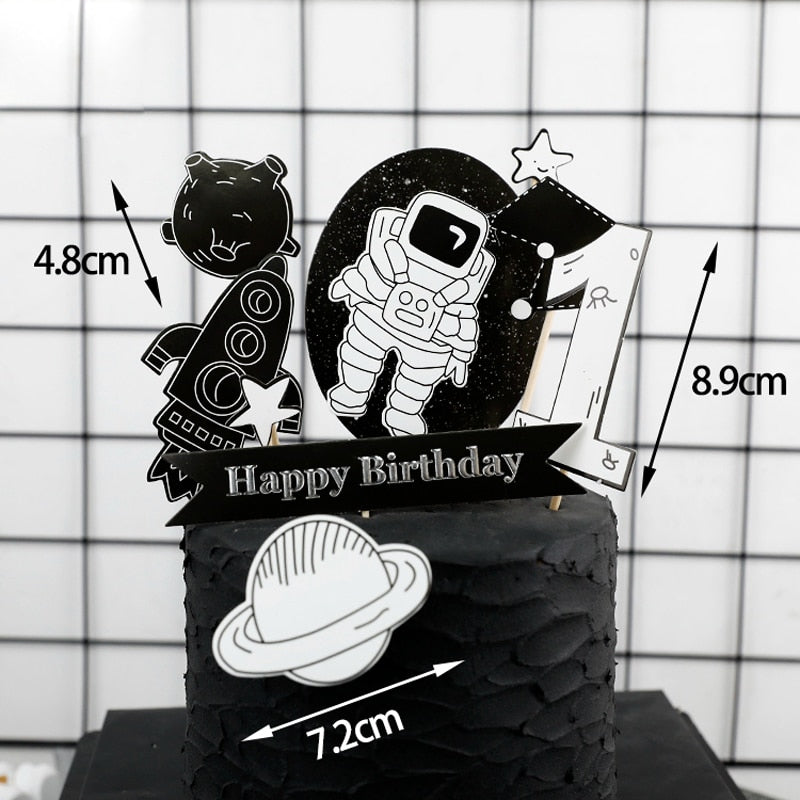 Heart Astronaut Series Cake Topper Planet Rocket astronaut Baby Kid Boy One year old Birthday Happy Cakes Baking Decoration 