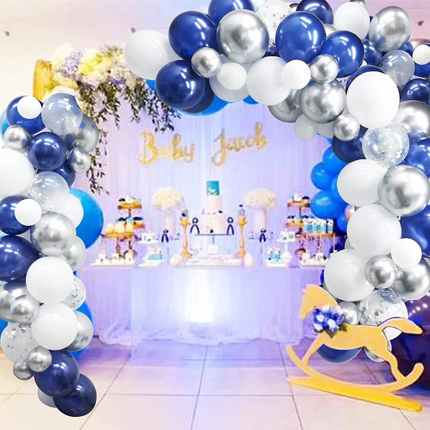 Blue White Balloon Garland Arch Kit Silver Confetti Balloons Birthday Baby Shower Gender Reveal Graduation Party Decoration Inflatable Decorations