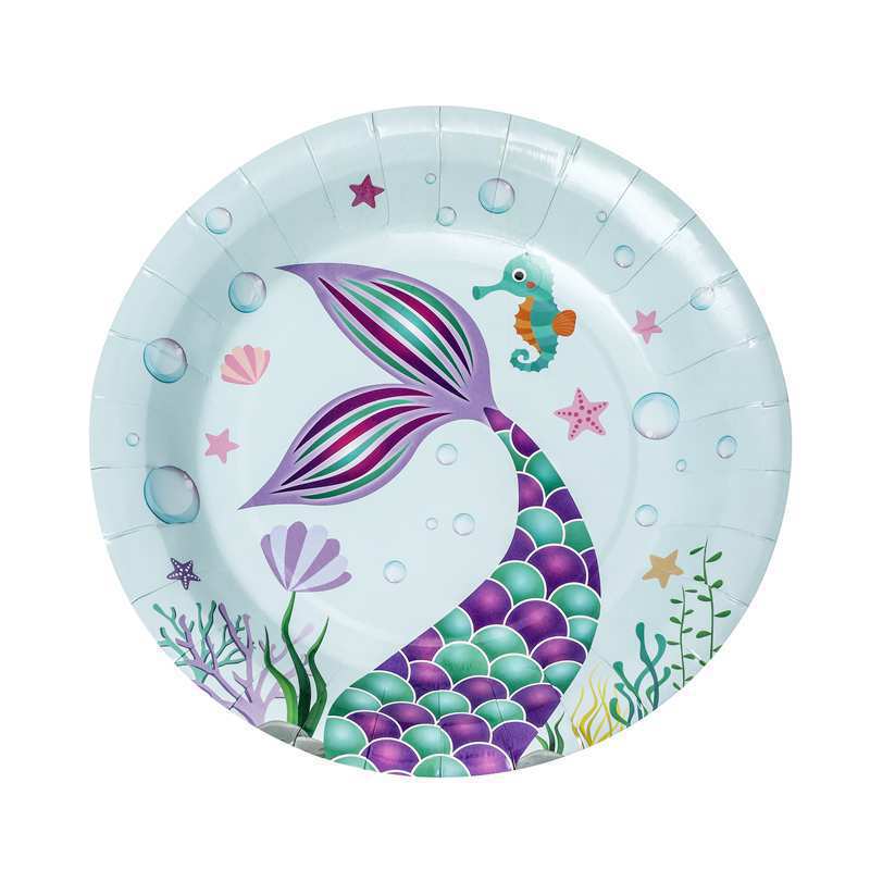 Mermaid Disposable Tableware Paper Plates Cups Napkin Boy Girl Baby Shower Adult Kids Happy Birthday Party Decoration Supplies PartyDecorHQ