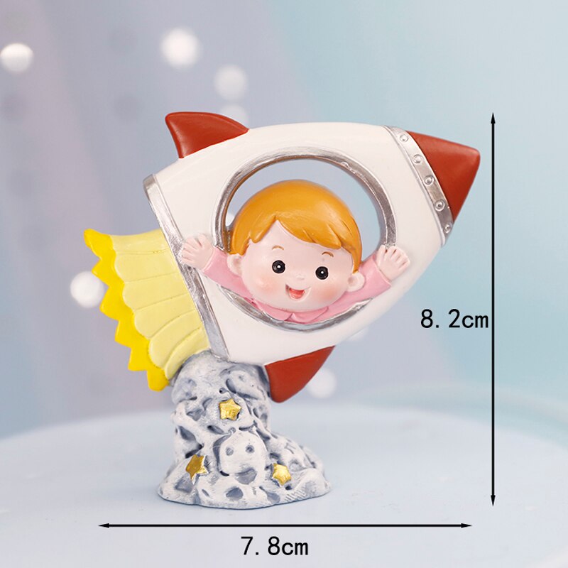 Heart Astronaut Series Cake Topper Planet Rocket astronaut Baby Kid Boy One year old Birthday Happy Cakes Baking Decoration 