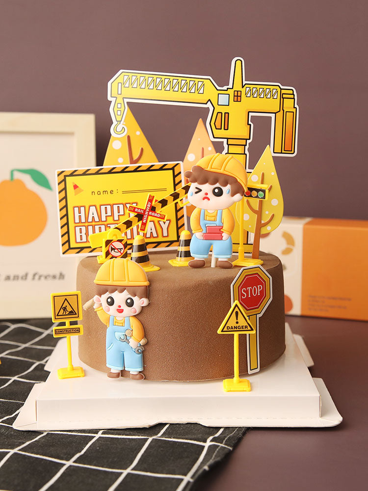 Construction Site Crane Tractor Birthday Cake Decor Topper Party Boy Baby Shower 