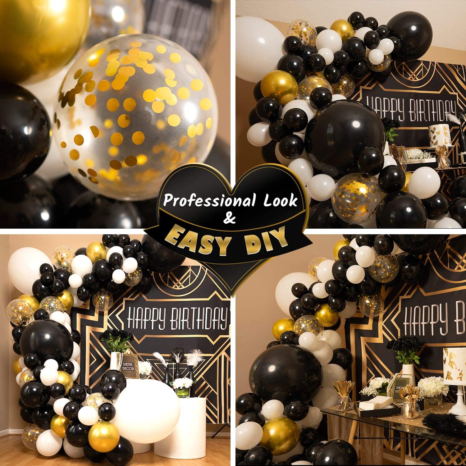 Pcs Black White Gold Balloon Garland Kit Arch New Years Graduation Prom Anniversary Birthday Party Decorations Inflatable