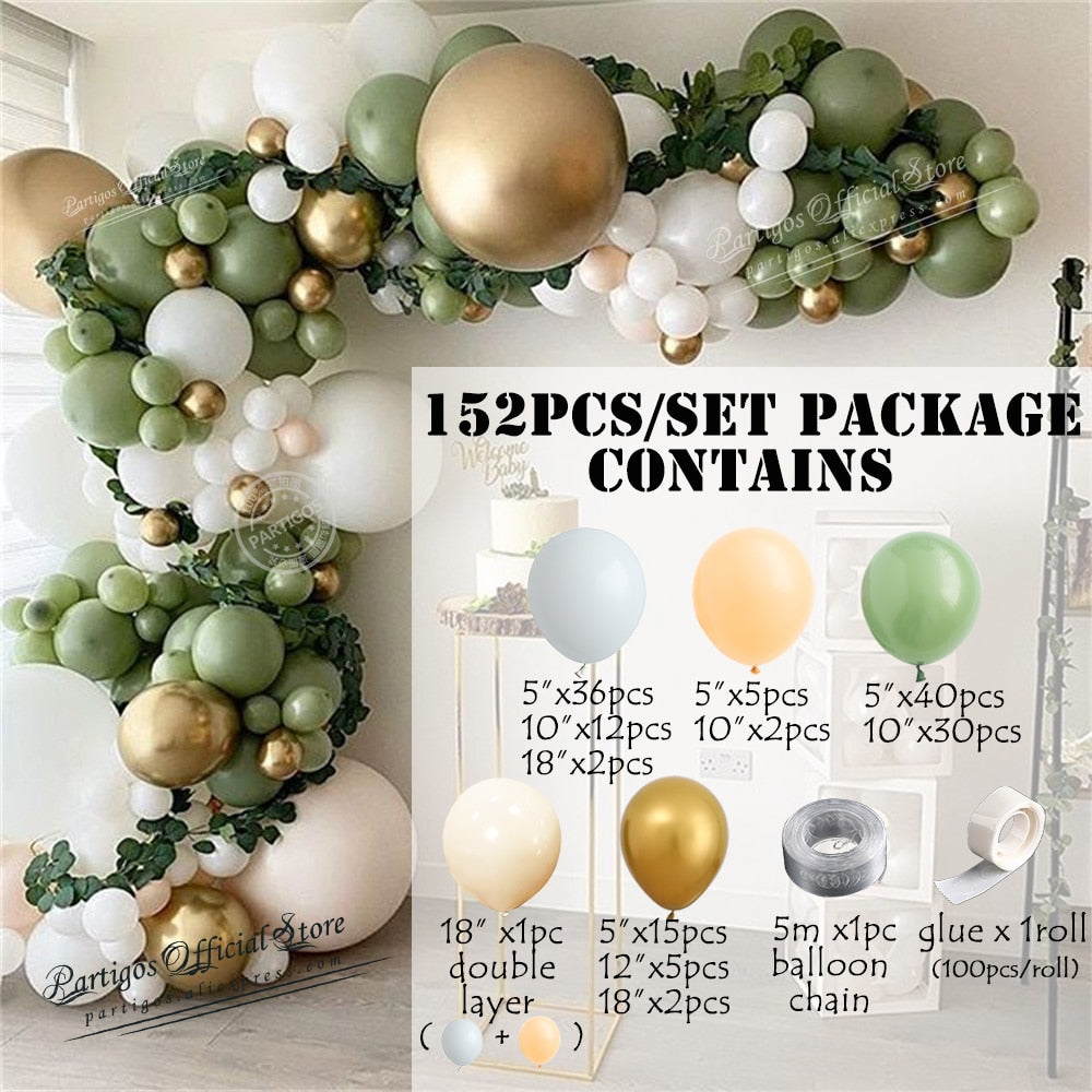 Multi Style Avocado Green Balloons Garland Arch Kit Retro Chorme Gold Latex Globos Birthday Christmas Wedding Party Decors Inflatable Decorations