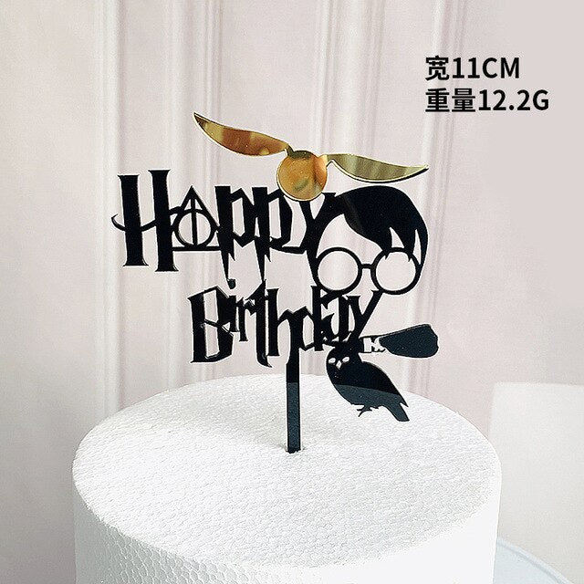 Glasses Acrylic Happy Birthday Cake Topper Gold Toppers Decor Baby Party Decorations Shower 