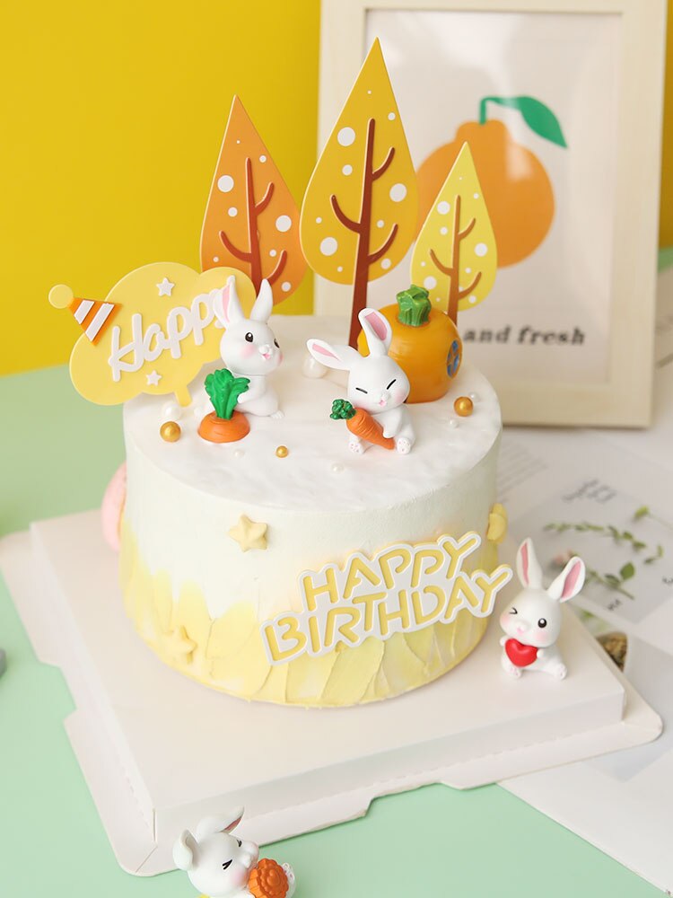 Rabbit Birthday Anim Cake Topper Happy Kid Carrots Heart Baby Favors Animals Party Cakes Shower Gifts 