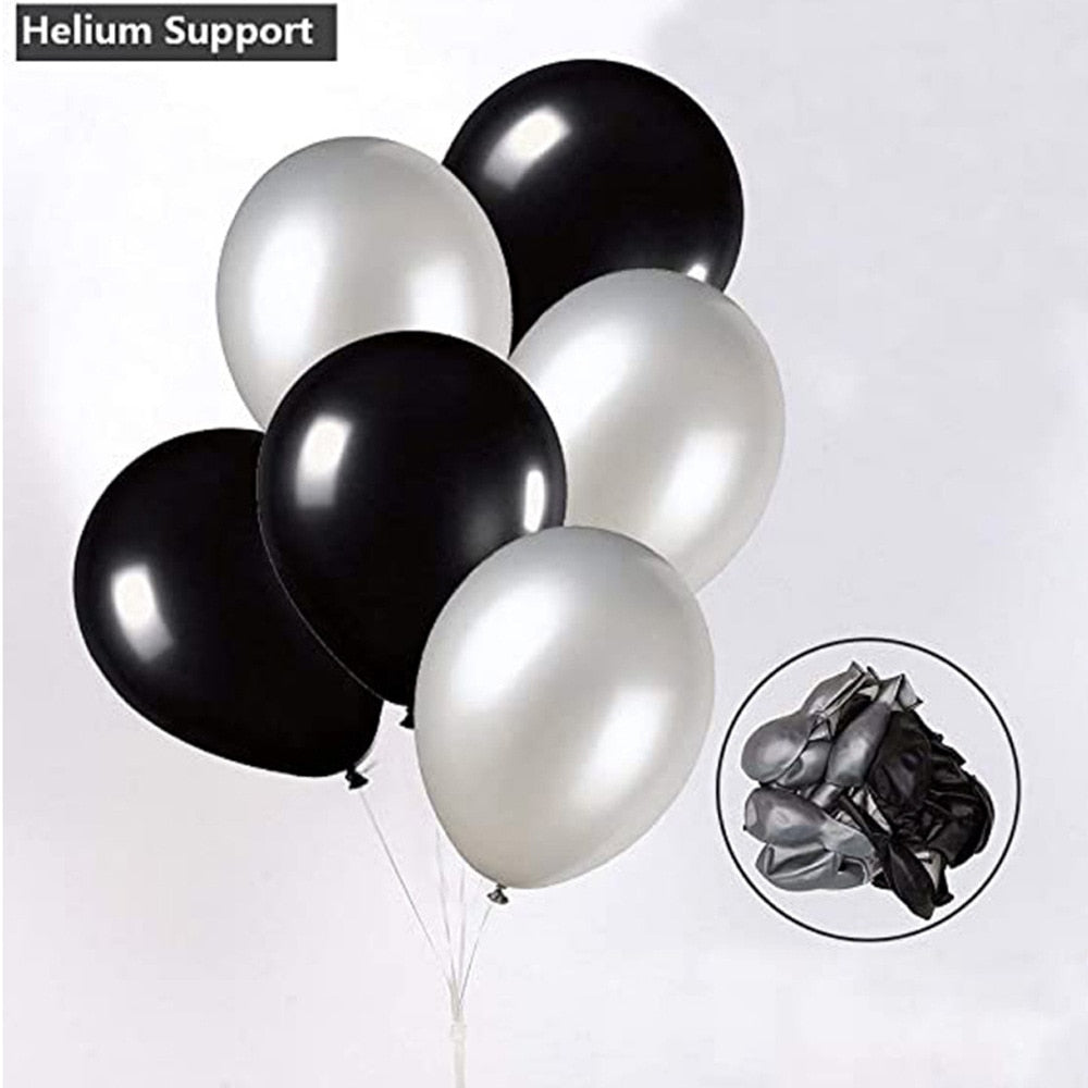 Black Silver Latex Balloon Set Happy Birthday Party Decoration Number Foil Tass Boys th 