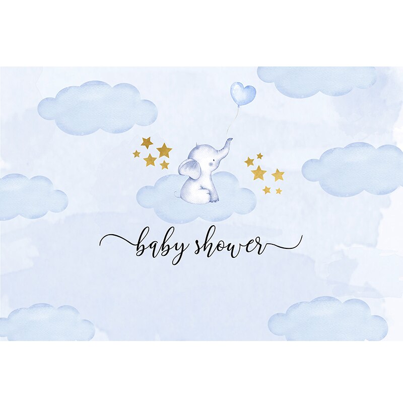 Light Blue Baby Elephant Boy Shower Backdrop Photography Cloud Stars Newborn st Birthday Party Background Customized 