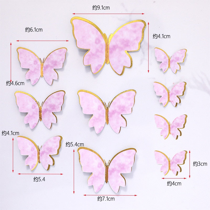 Set Gold Butterfly Cake Topper Decoration Happy Birthday Girl Wedding Bride Dessert Decor Baby Shower Supplies Gifts 